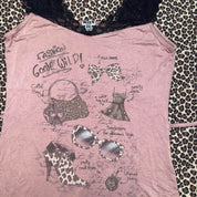 French Y2K “Fashion Gone Wild” Lace Trim Graphic Tank (XS)