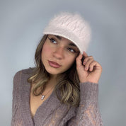 Baby Pink Angora Cable Knit Hat