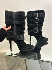 Vintage 2000s Y2K Moto Biker Buckle Stiletto Ankle Boots (UK 5 US 7)