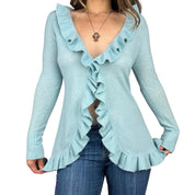 Baby Blue Cashmere Ruffle Cardigan (M/L)