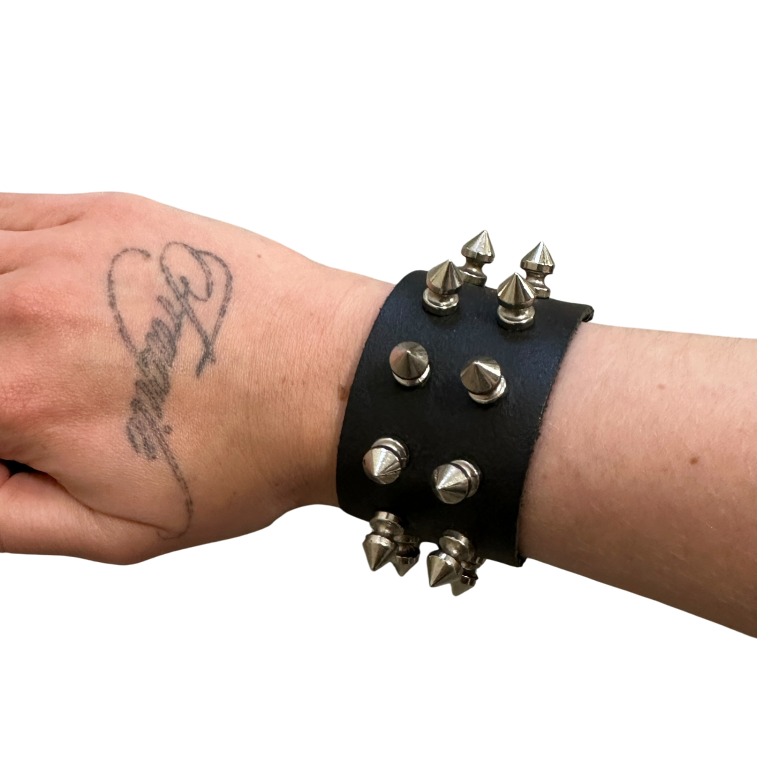 Black Leather Spike Studded Wrap Adjustable Bracelet (adjustable)