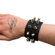 Black Leather Spike Studded Wrap Adjustable Bracelet (adjustable)