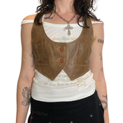 Vintage Brown Cropped Leather Waistcoat (S)