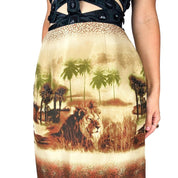 Beaded Silk Lion Graphic Midi Skirt (M)