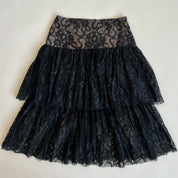 Vintage 90s black lace peplum tiered midi skirt (S)