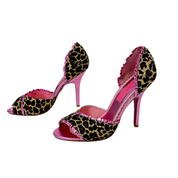 Betsey Johnson Pink & Leopard Print Peep Toe Heels (7)