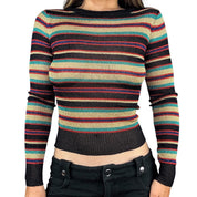 90s Metallic Striped Knit Long Sleeve (S/M)