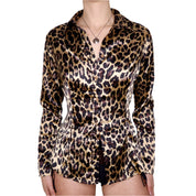 Y2K Leopard Print Satin Button Up (M)