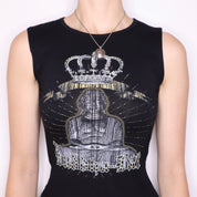Y2K French Buddha Graphic Tank Top (S/M)