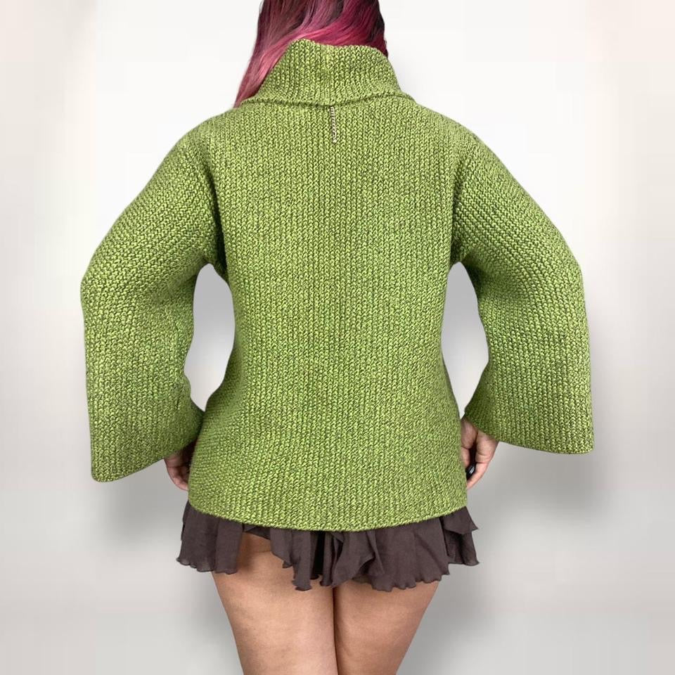 90s Leafy Green Chunky Boho Sweater (S-L)