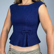 1960s Bow Detail Peplum Blouse (S/M)