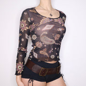 Y2K Italian Paisley Mesh Long Sleeve Top (S/M)