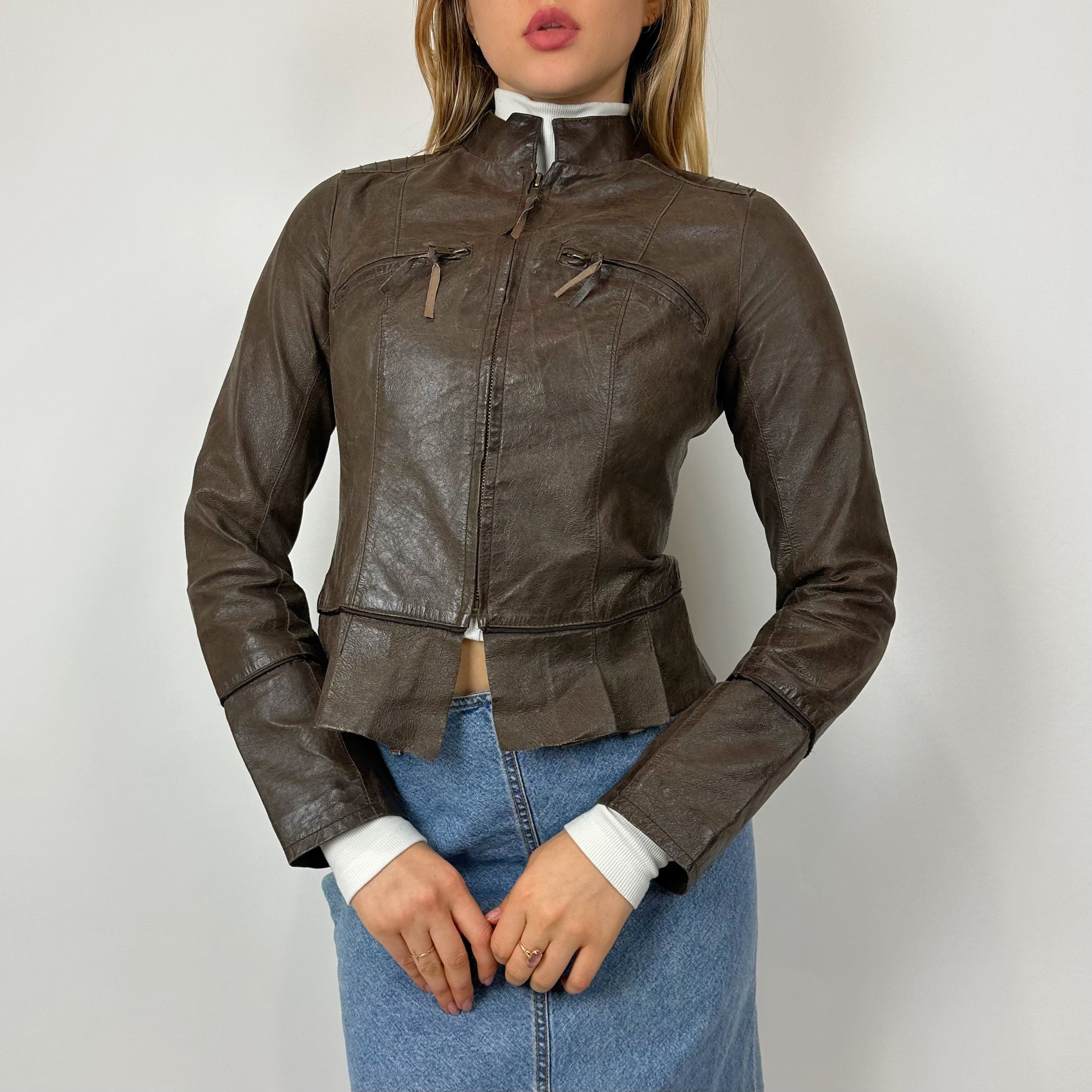 Vintage Brown Fitted Leather Jacket (XS/S)