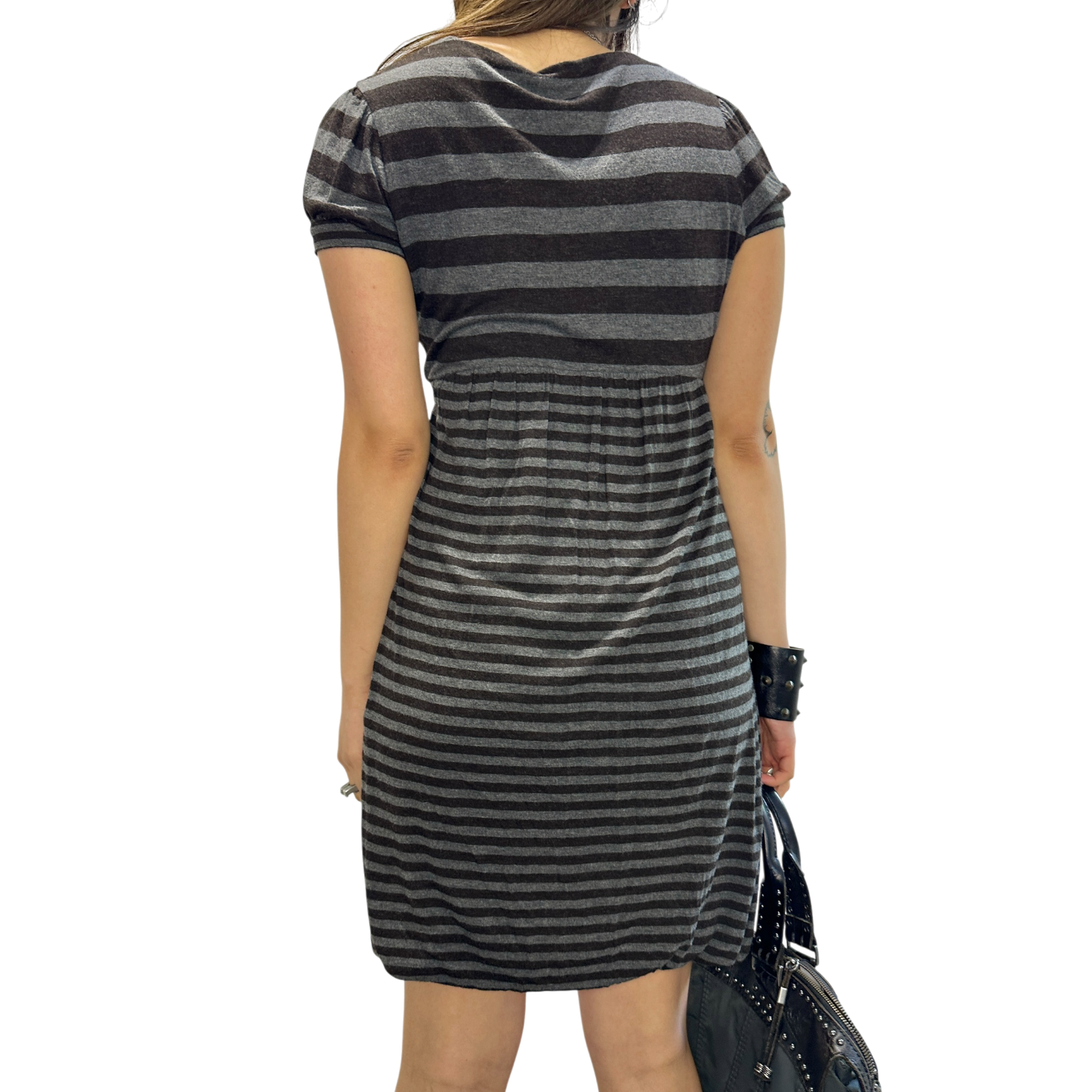 Vintage Stripe Capped Sleeve Jersey Mini Dress with Tie (M)