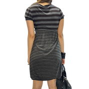 Vintage Stripe Capped Sleeve Jersey Mini Dress with Tie (M)