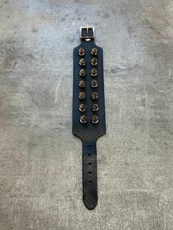 Black Leather Spike Studded Wrap Adjustable Bracelet (adjustable)
