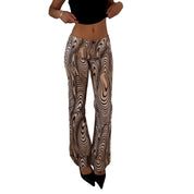 Italian Vintage Beige Brown Psychedelic Swirl Print 2 Piece Vest & Flared Pants Set