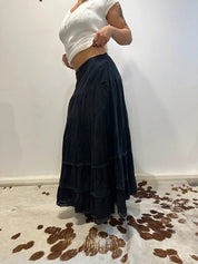 Vintage Off Black Cotton Tiered Maxi Skirt (S/M)