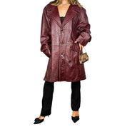 70s Burgundy Leather Trench Coat (XL)