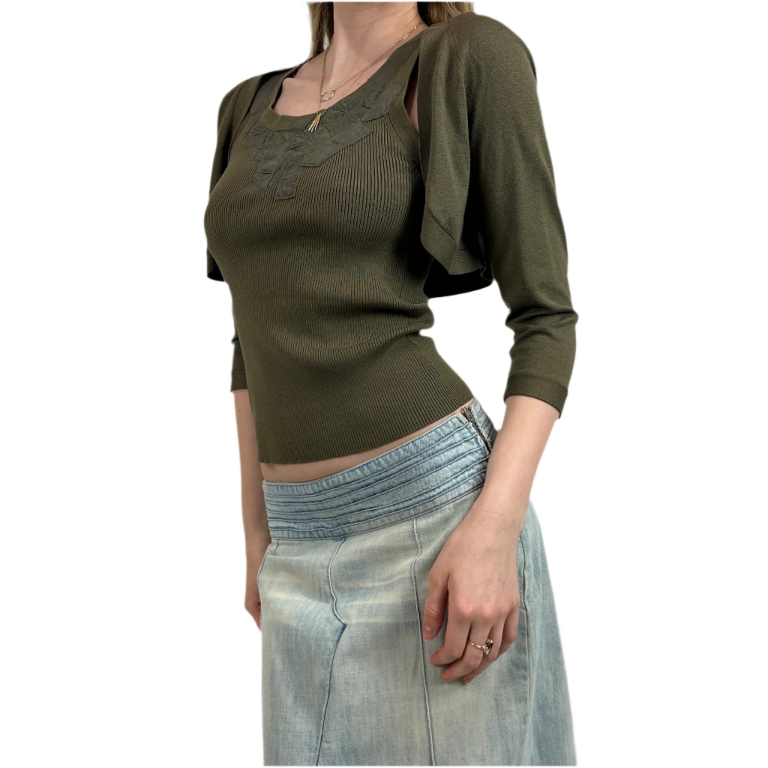 Vintage Olive Tank Top & Shrug Set (S)