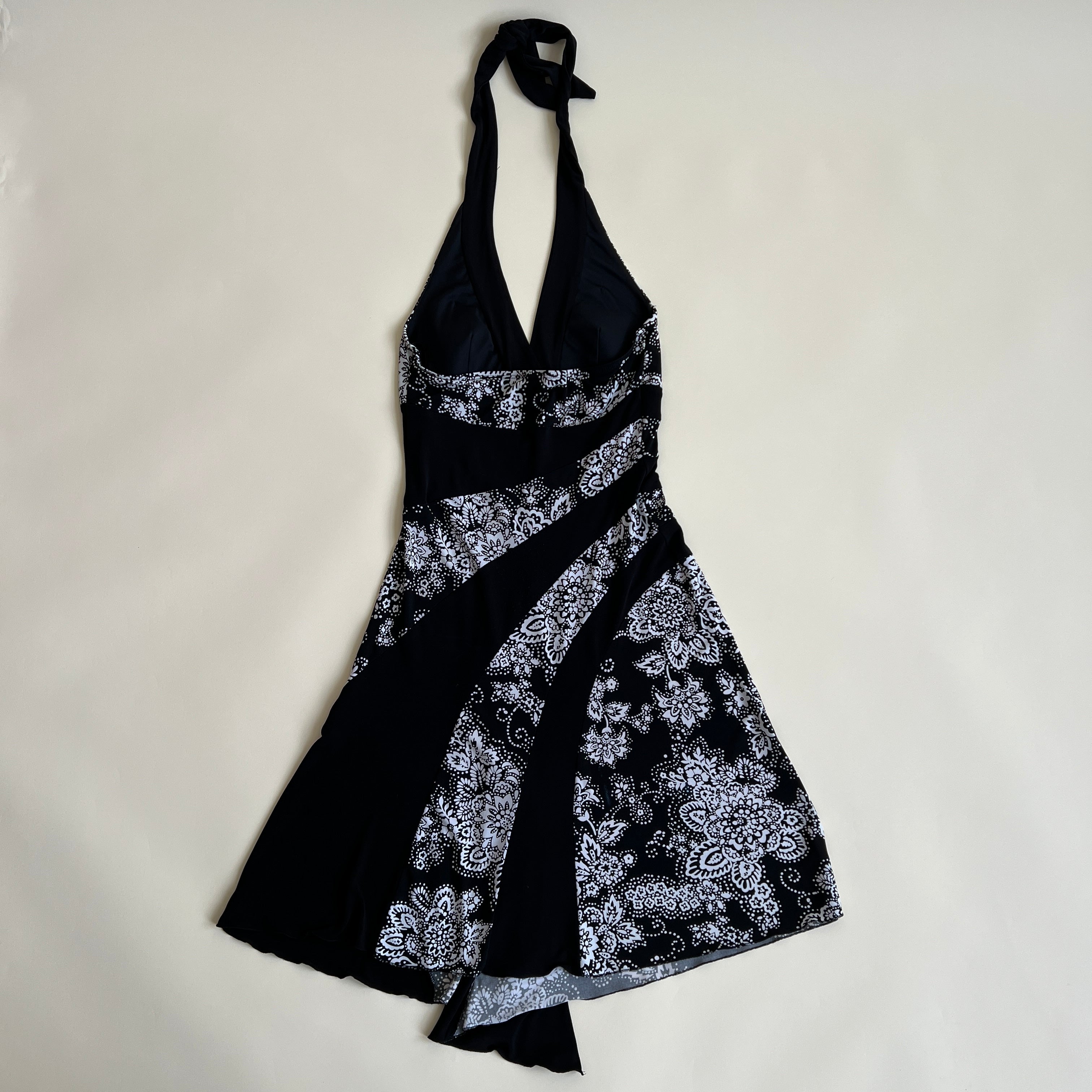 00s b&w print midi halter dress (M)