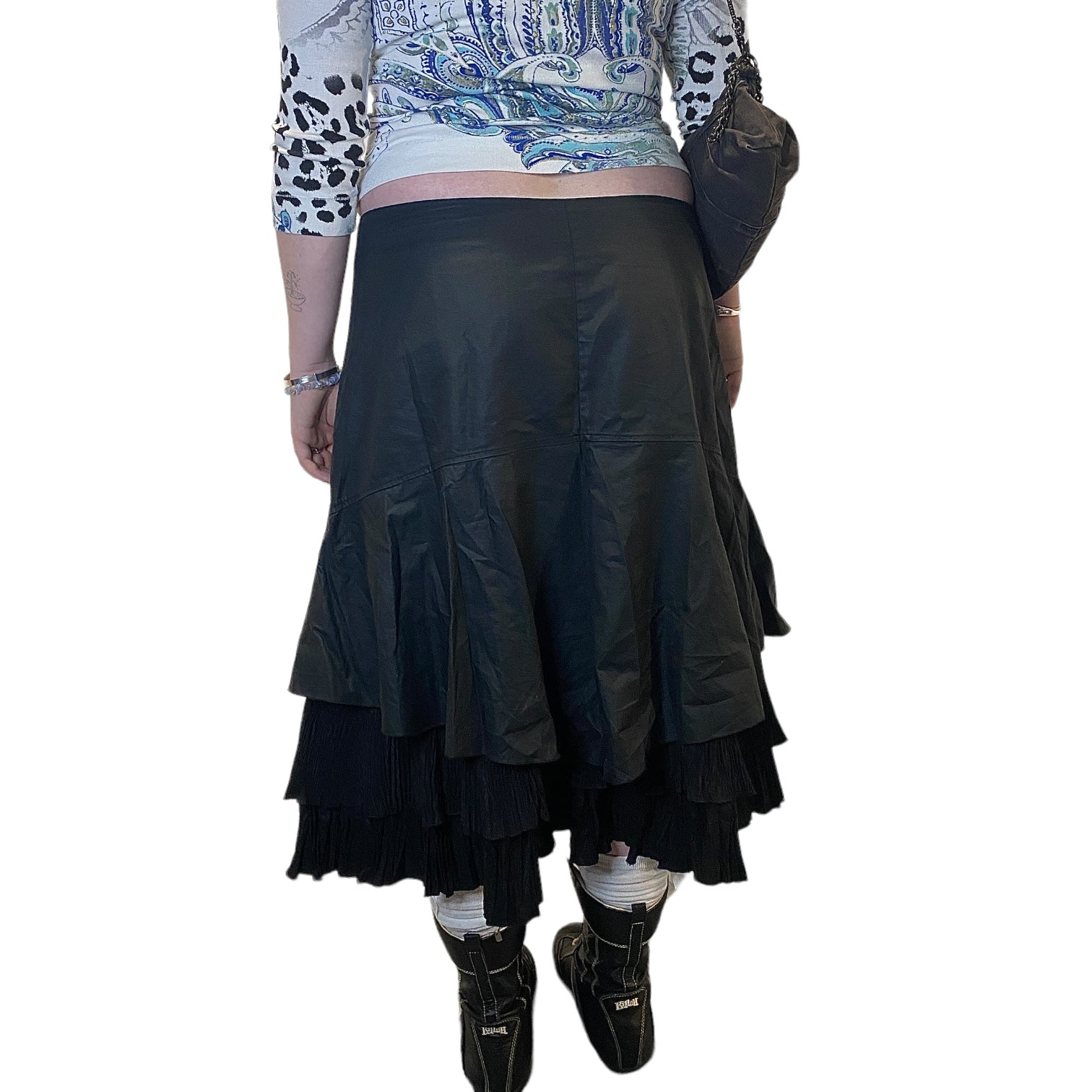90s Vintage Parisian Ruched Layered Midi Skirt (XL)