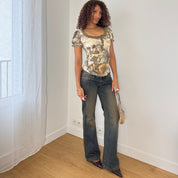 Vintage Italian Renaissance Cherub Print Top (S/M)