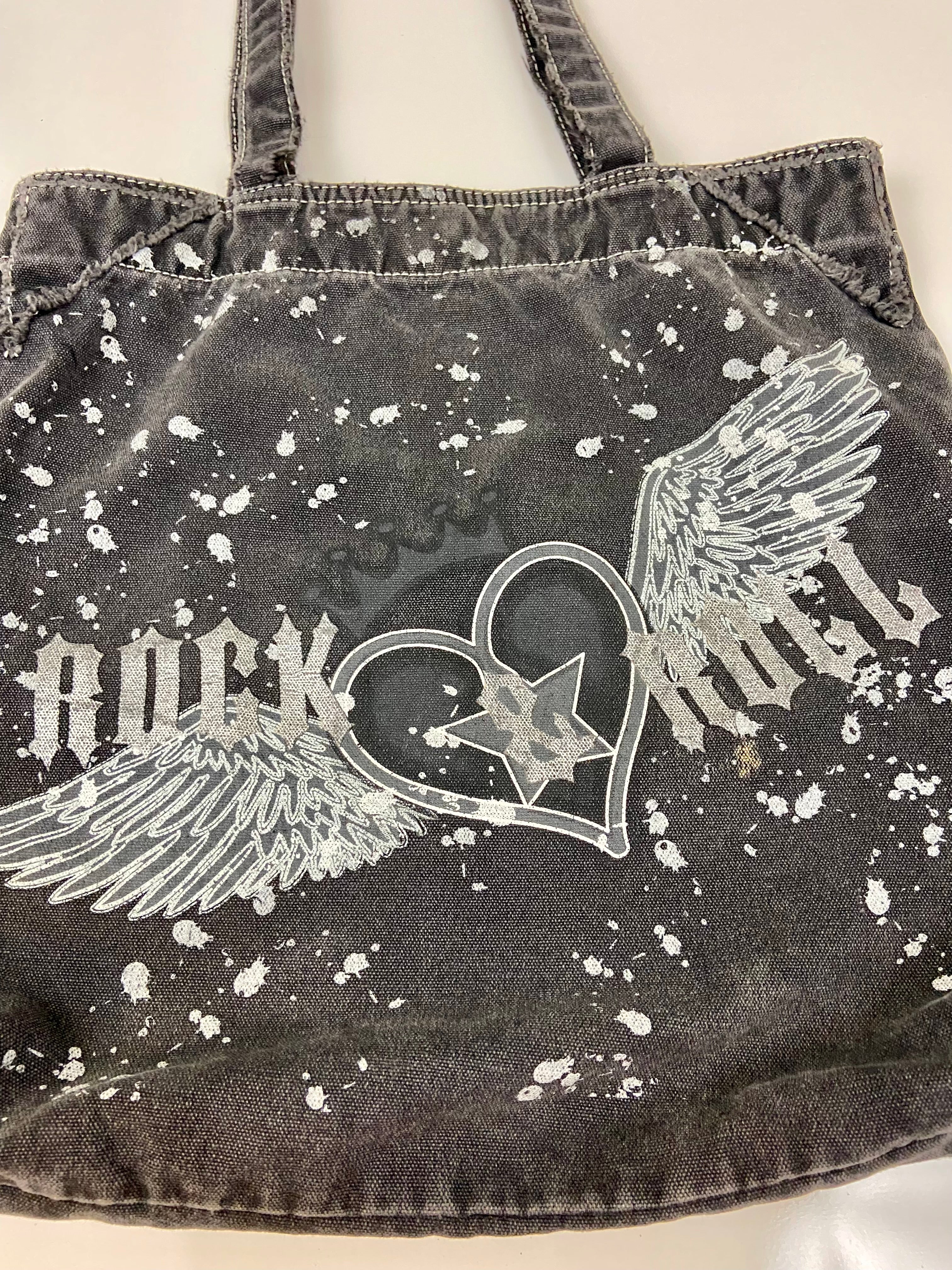 Y2K Rock N Roll Heart Angel Wing
Paint Splatter Tote Bag
