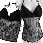 Vintage embellished mesh halter top (XS-M)