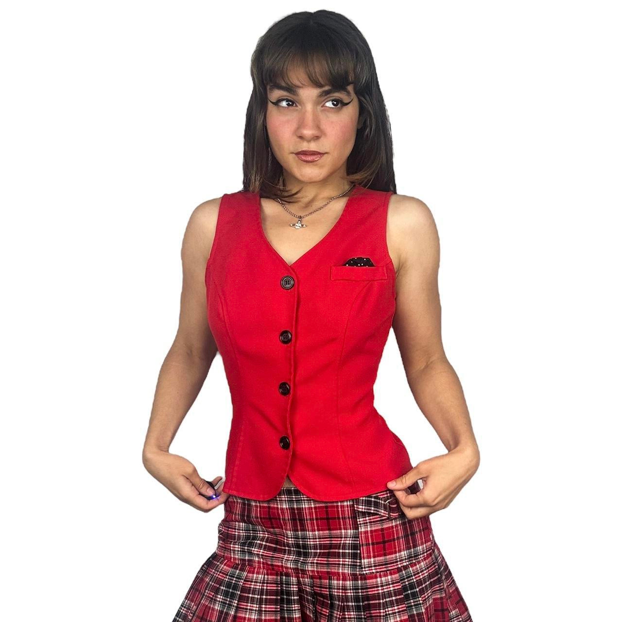 90s Cherry Red Waistcoat Vest (M)