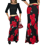 Vintage Chiffon Rose Maxi Skirt (L)