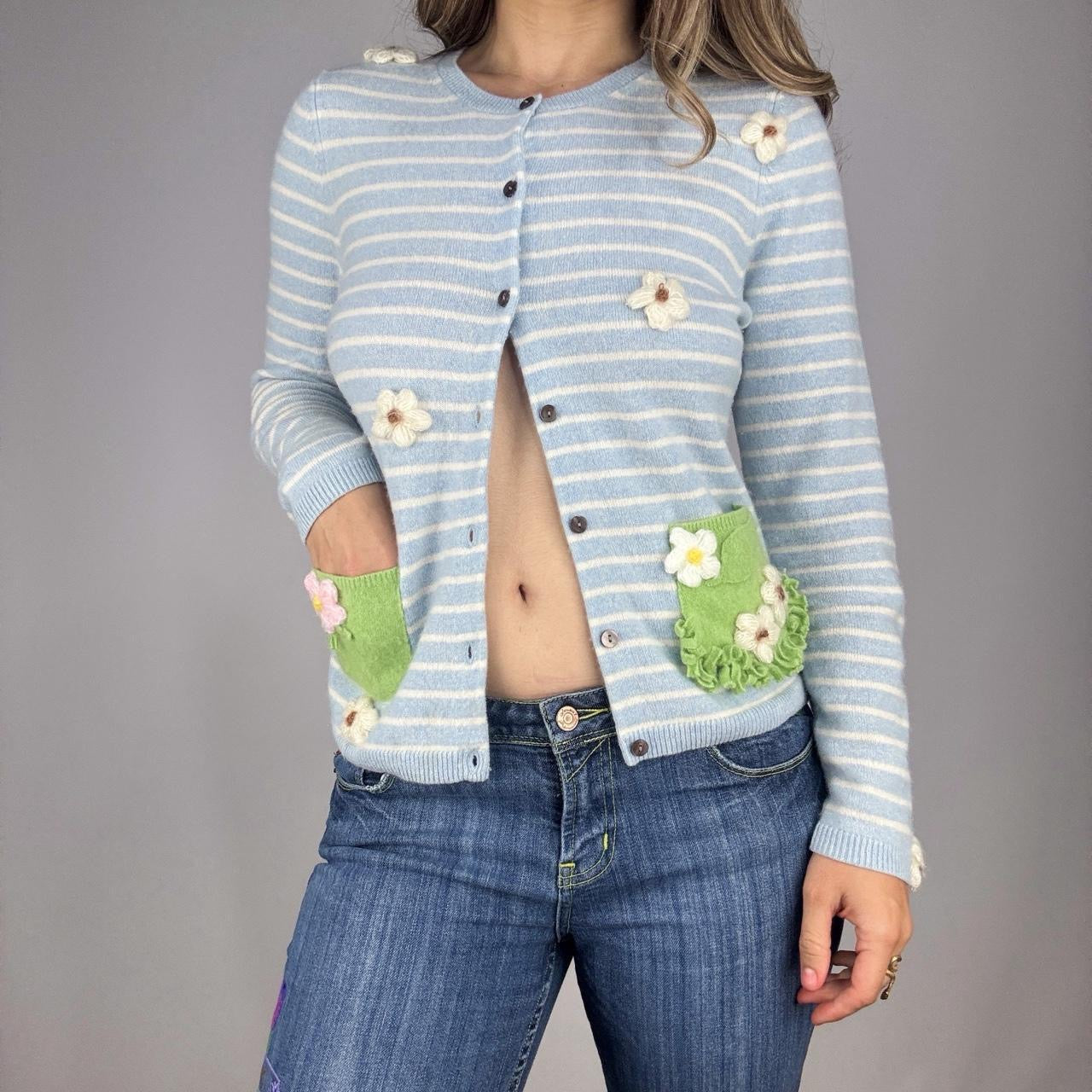 Striped Cashmere Peace Sign Cardigan (L)