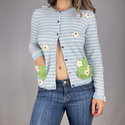 Striped Cashmere Peace Sign Cardigan (L)