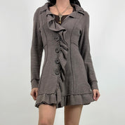 Grey Ruffle Wool Sweater Dress (S)