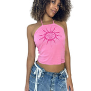 Vintage 00s pink sun graphic halter tank (XS/S)