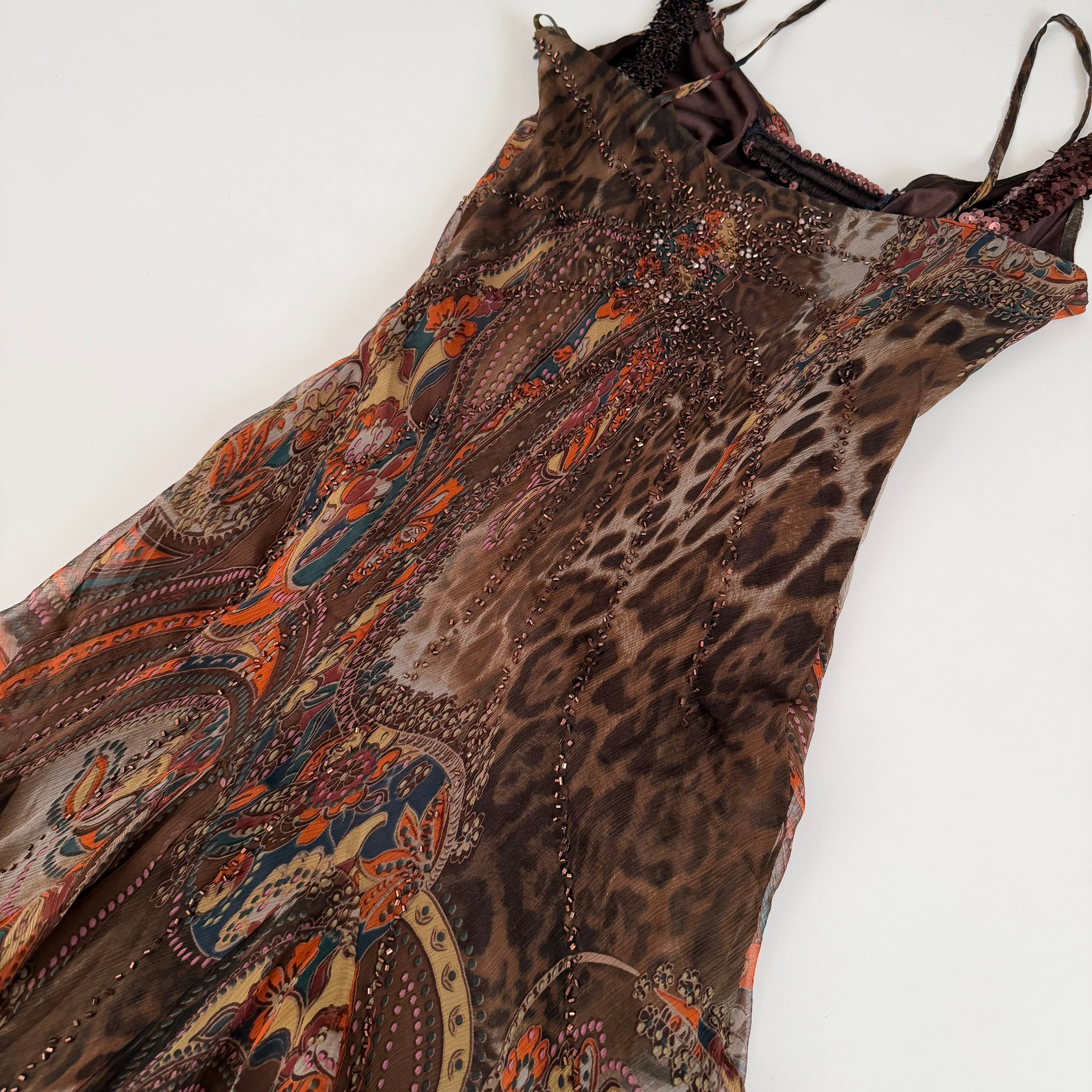 Alberto Makali Silk Beaded Leopard Print Dress (S/M)