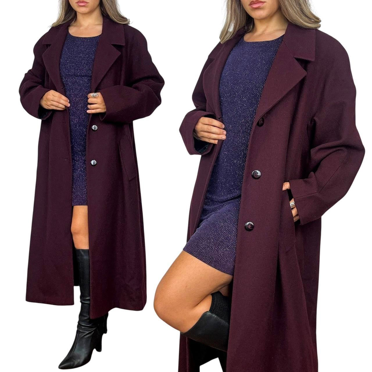 90s Burgundy Wool Trench Coat (XL)