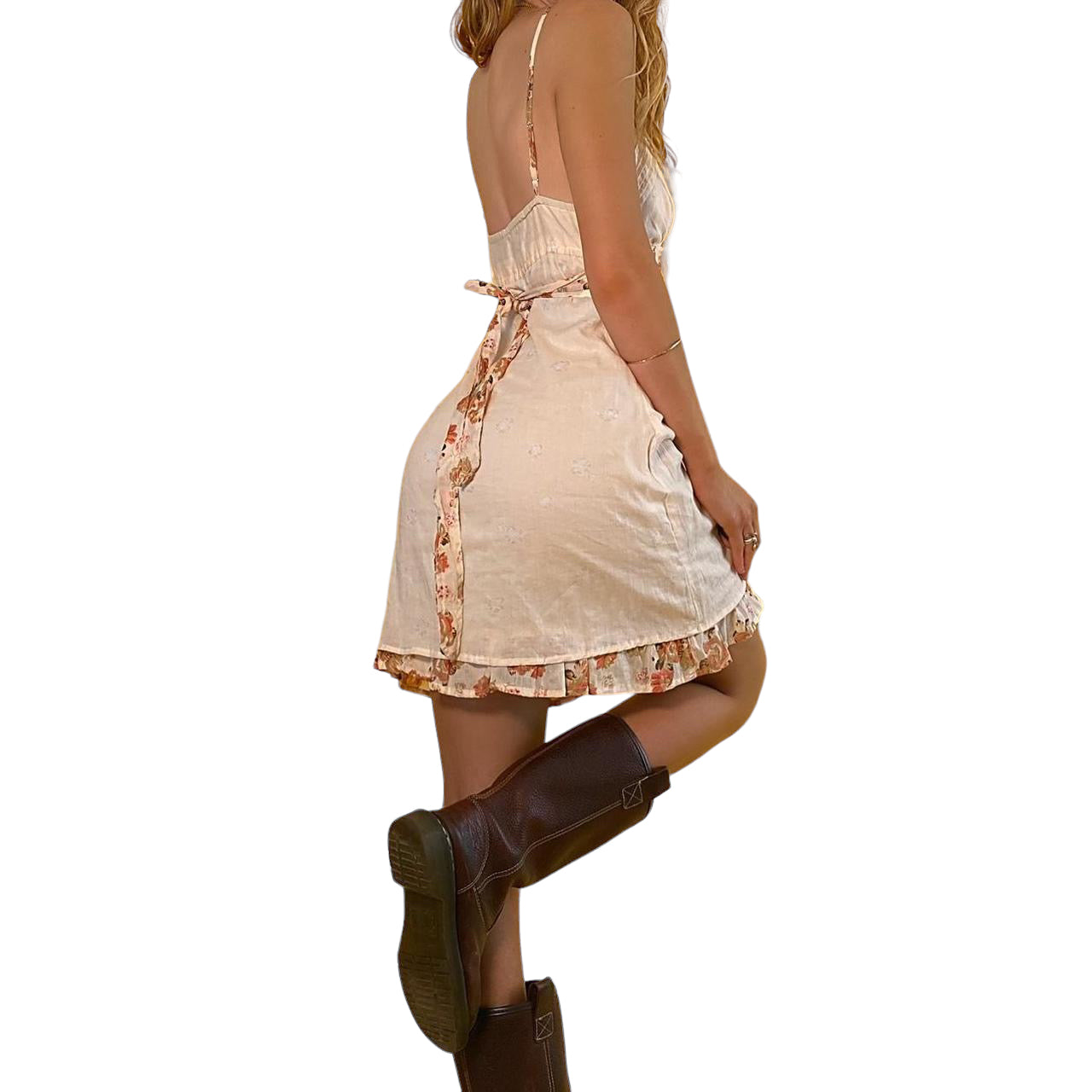 2000’s linen rose peasant dress