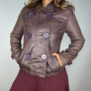 Vintage Muted Purple Mod Leather Peacoat Jacket (S/M)