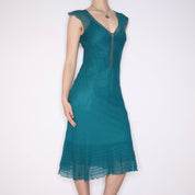 Y2K Teal Beaded Silk Midi Dress (M)