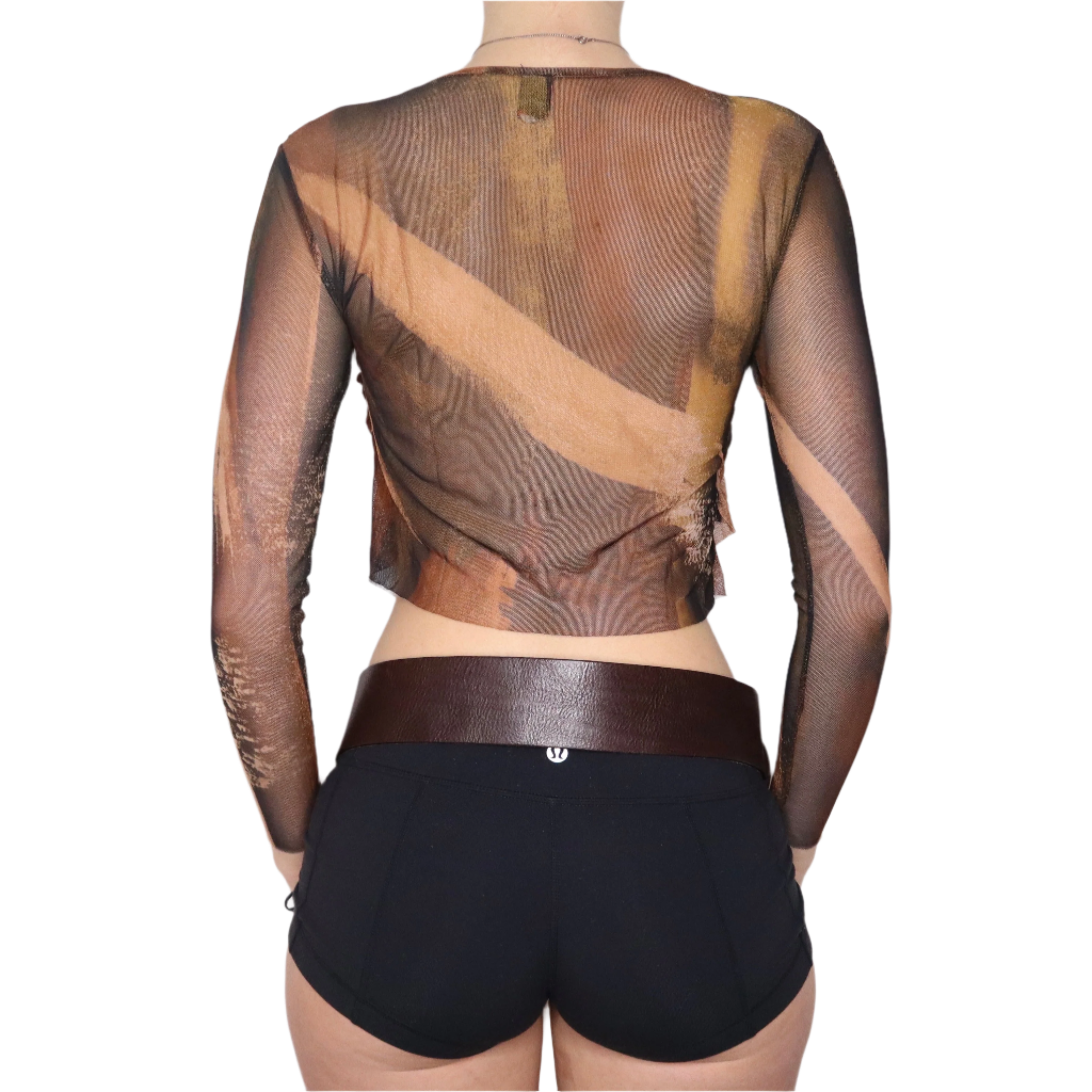 Y2K Italian Brown Mesh Abstract Top (S)