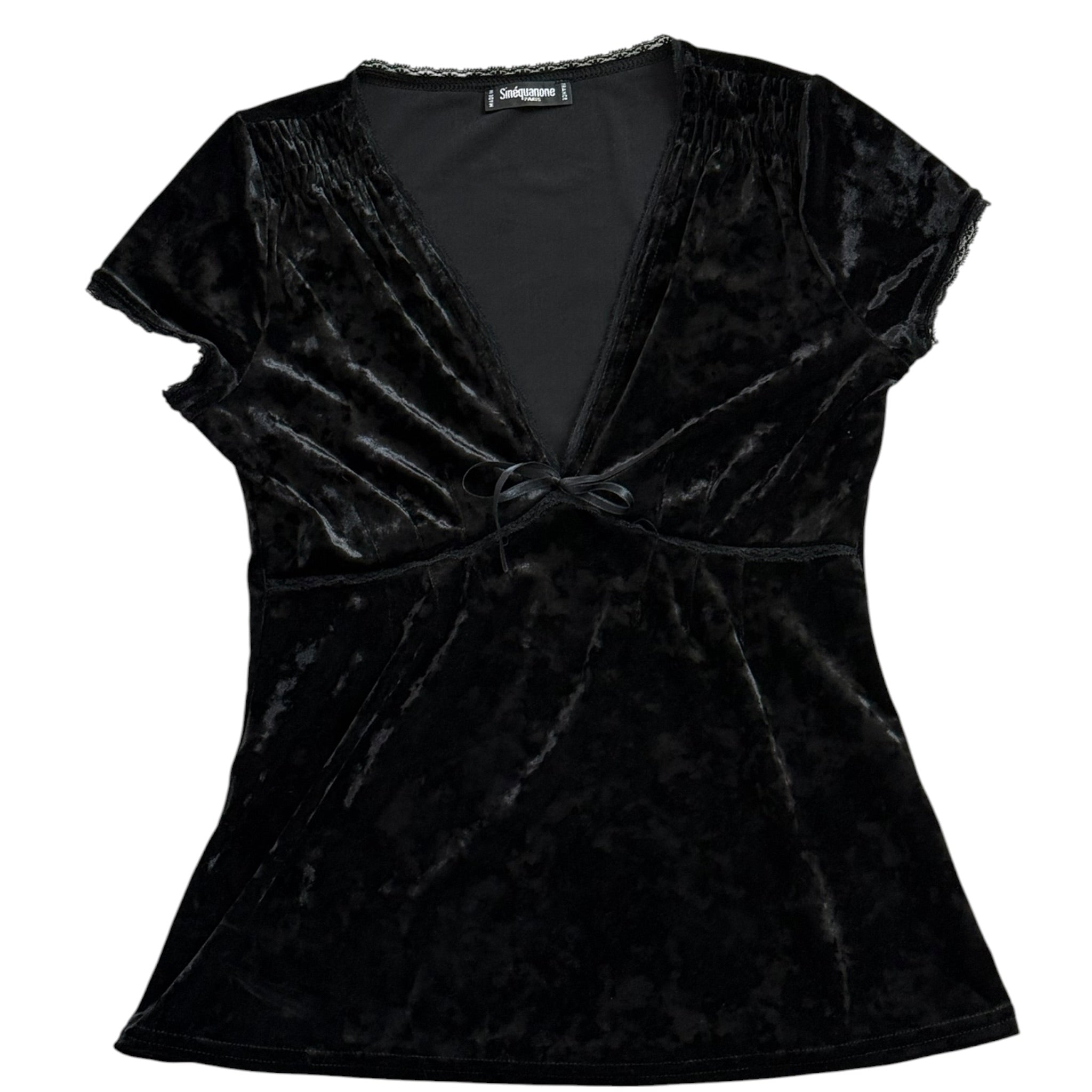 Euro vintage black crushed-velvet babydoll top (S)
