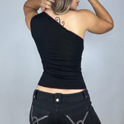 Italian Vintage Hand Print One Shoulder Top (M)