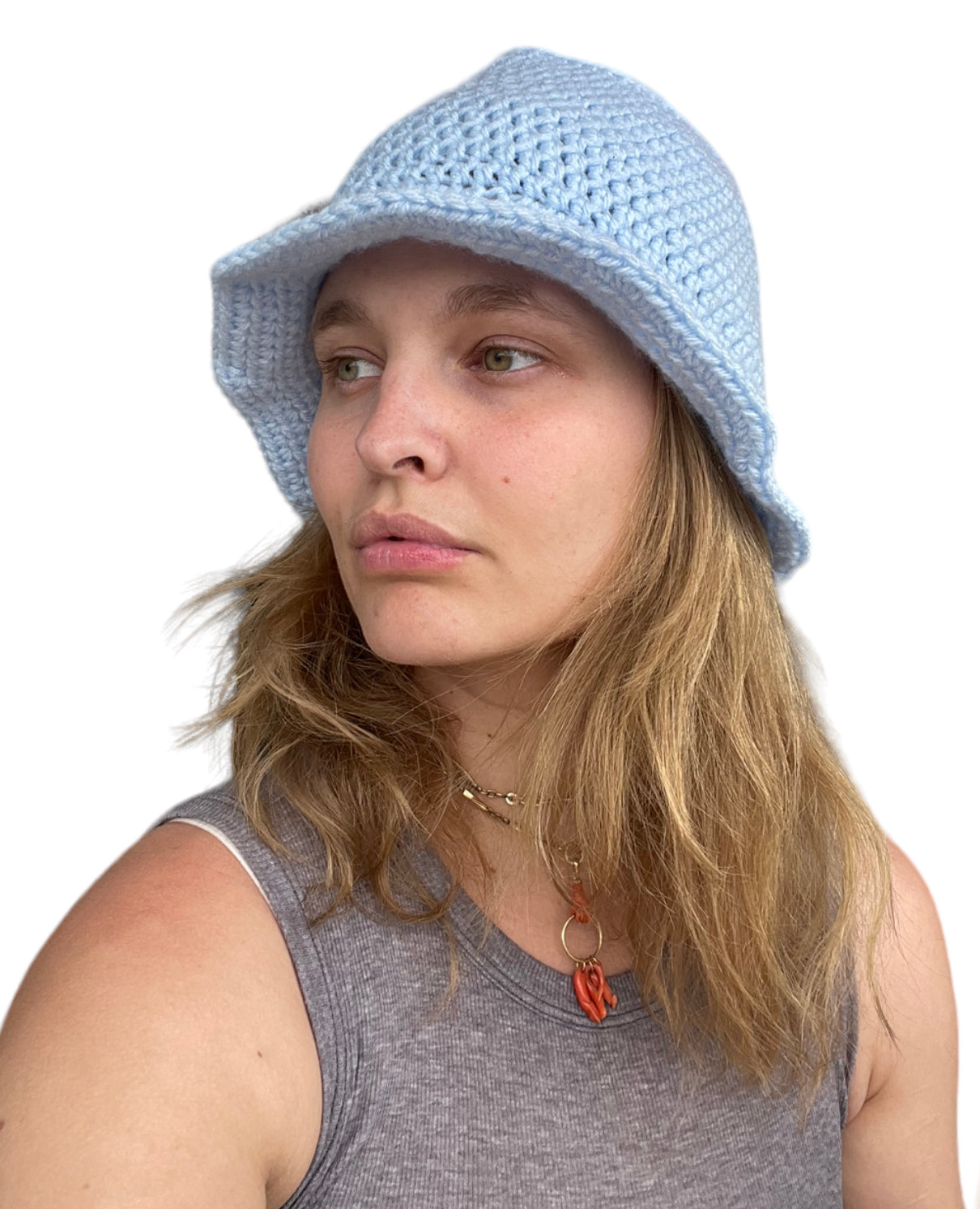 Hand Knit Bucket Hat in Blue Cotton, Handmade with Love!