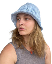 Hand Knit Bucket Hat in Blue Cotton, Handmade with Love!