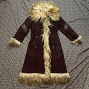 1970s Genuine Suede & Shearling Fur Trim Penny Lane Coat (L)