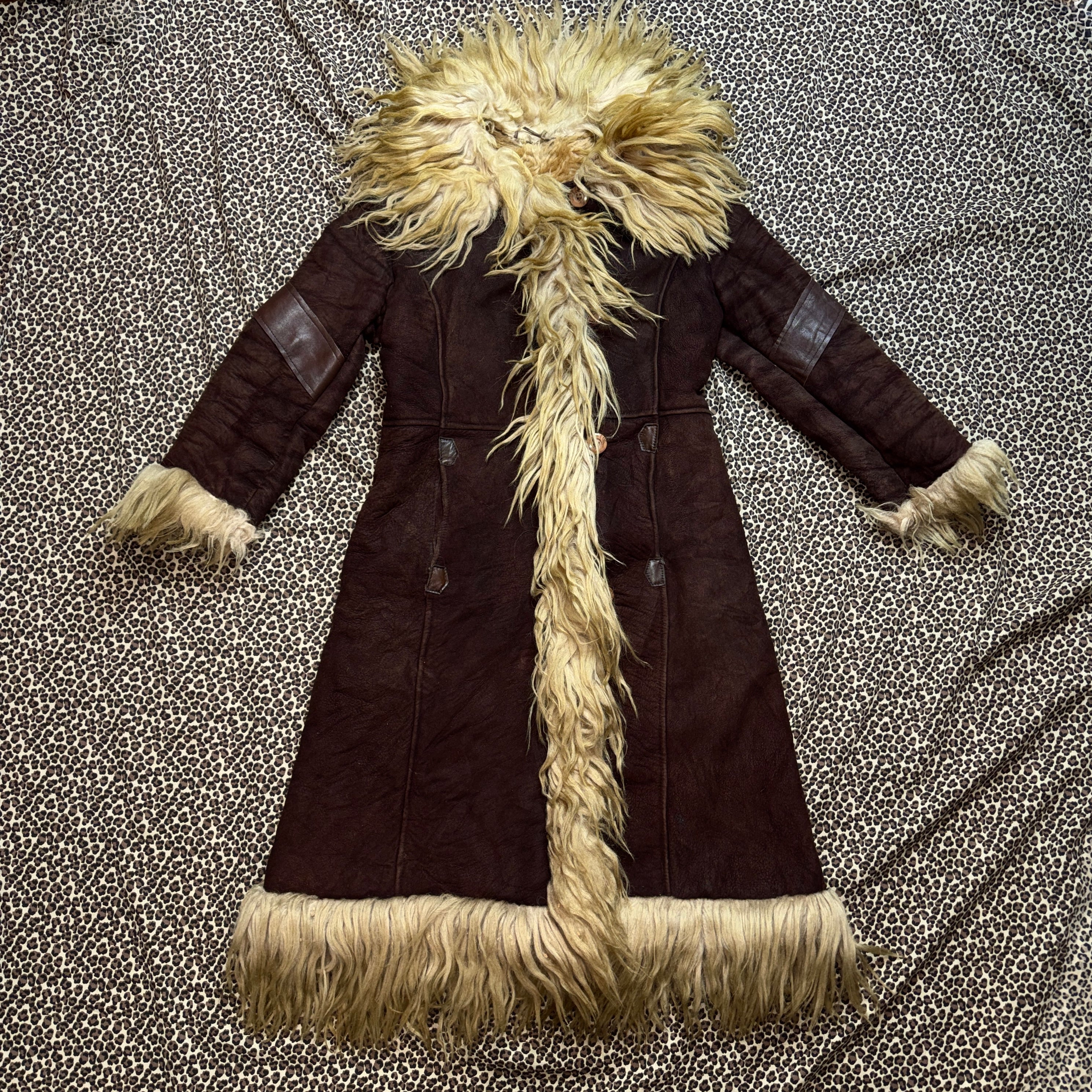 1970s Genuine Suede & Shearling Fur Trim Penny Lane Coat (L)