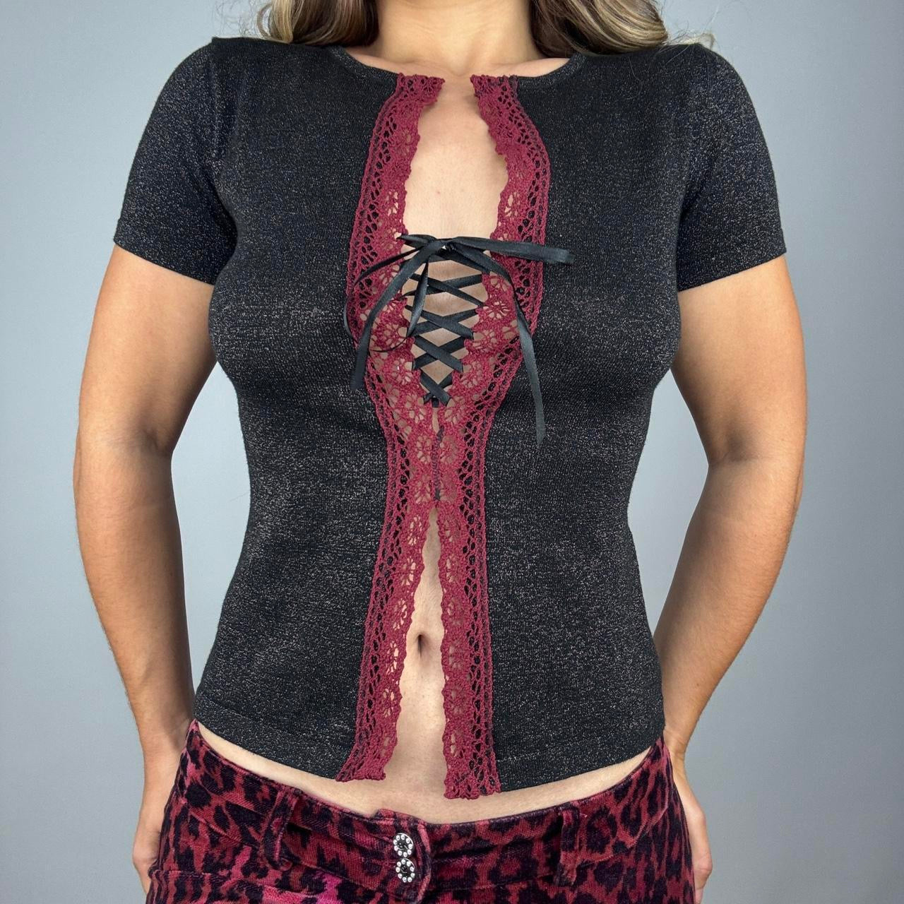 Lace Up Split Hem Baby Tee (M)