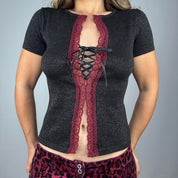 Lace Up Split Hem Baby Tee (M)