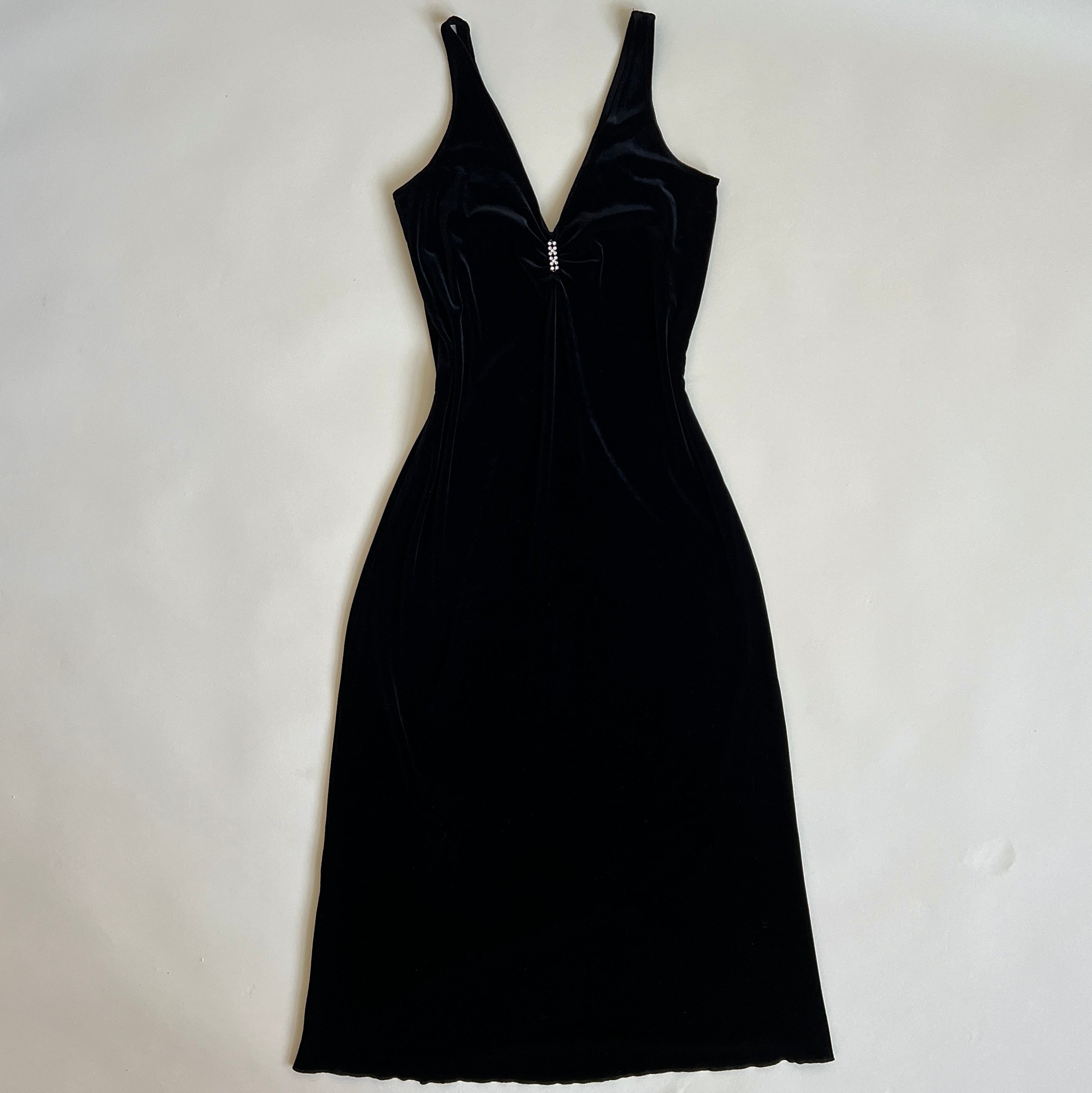 Vintage black velvet midi dress (L)